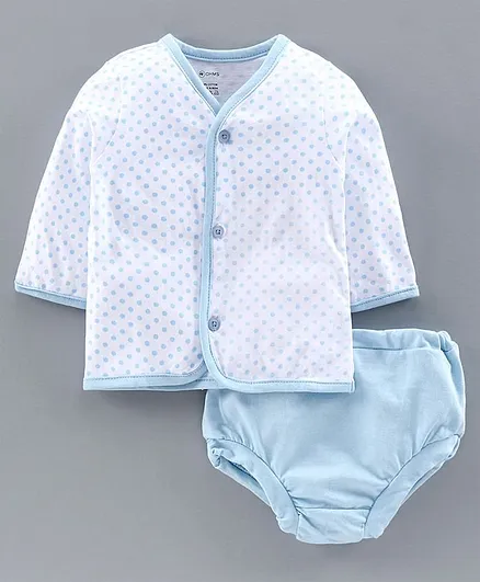 Ohms Full Sleeves Inner Wear Set Dot Print - Blue
