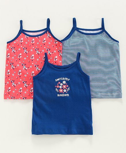 Babyhug 100% Cotton Striped Singlet Slips Multiprint Pack of 3 - Blue Pink