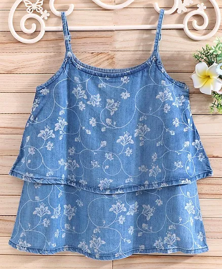 Global Desi Girl Flower Print Sleeveless Top - Blue