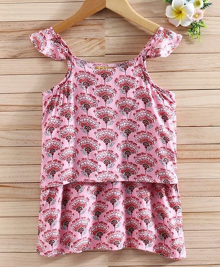 Global Desi Girl Sleeveless Art Nouveau Floral Design Dress - Pink