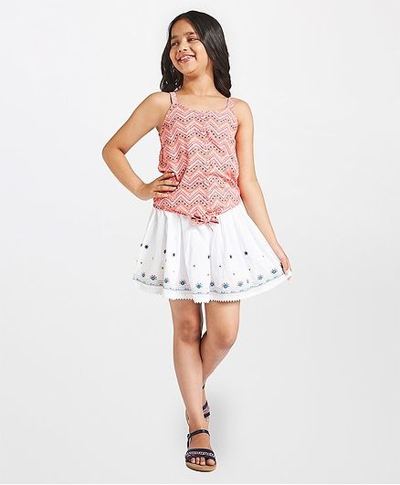 Global Desi Girl Chevron Knot Closure Sleeveless Top - Peach