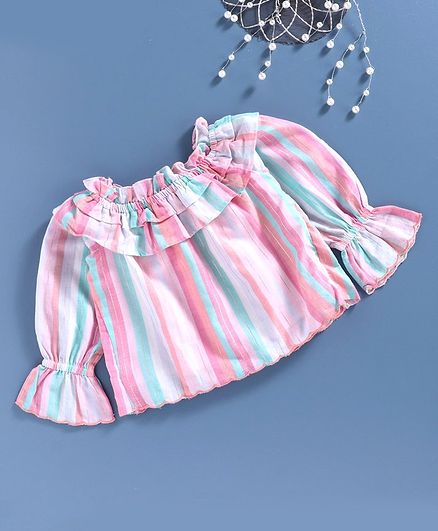 Global Desi Girl Full Sleeves Striped Top - Pink