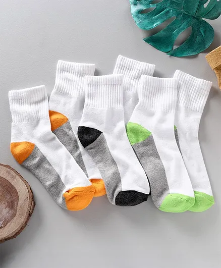 Pine Kids Ankle Length Socks with Anti Microbial Finish Pack of 3 - White, Grey