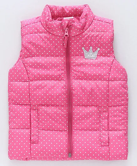Babyhug Sleeveless Padded Jacket Dot Print - Pink
