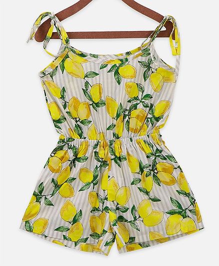 Lilpicks Couture Sleeveless Lemon Printed Jumpsuit - Multicolor