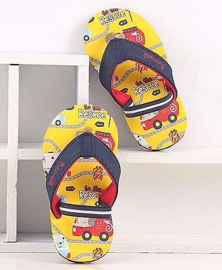 Cute Walk by Babyhug Flip Flops with Back Strap Rescue Print - Yellow