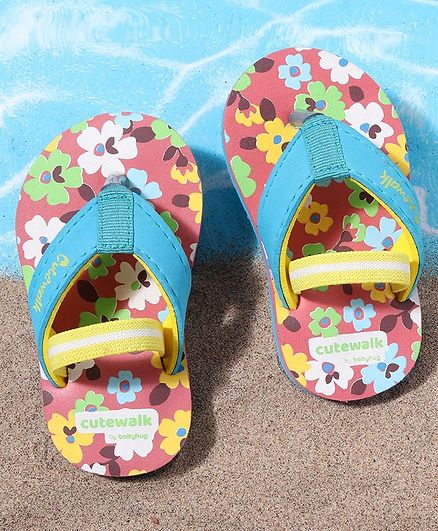 Cute Walk by Babyhug Flip Flops With Back Strap Floral Print - Pink Blue