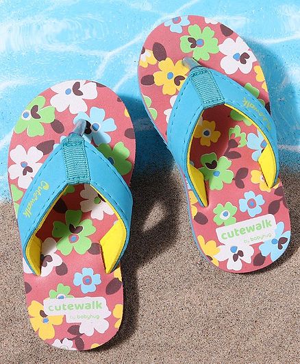 Cute Walk by Babyhug Flip Flops Floral Print - Pink Blue