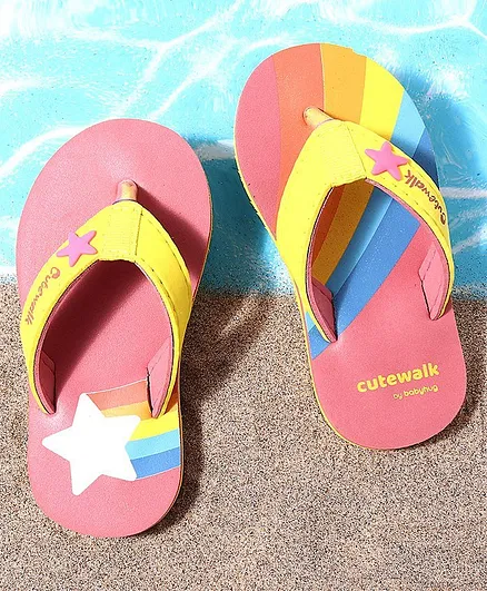 Cute Walk by Babyhug Flip Flops Rainbow Print - Pink