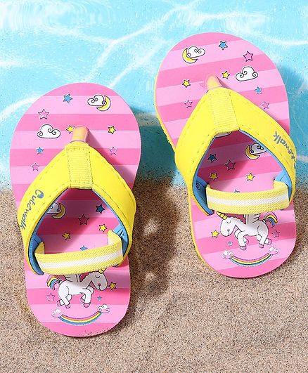 Cute Walk by Babyhug Flip Flops with Back Strap Unicorn Print - Pink Yellow