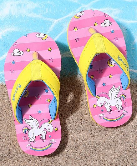 Cute Walk by Babyhug Flip Flops Unicorn Print - Pink Yellow