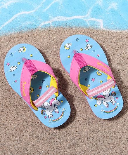 Cute Walk by Babyhug Flip Flops with Back Strap Unicorn Print - Blue Pink