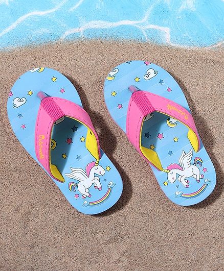 Cute Walk by Babyhug Flip Flops Unicorn Print - Blue Pink