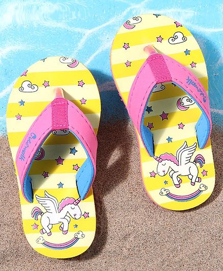Cute Walk by Babyhug Flip Flops Unicorn Print - Yellow Pink