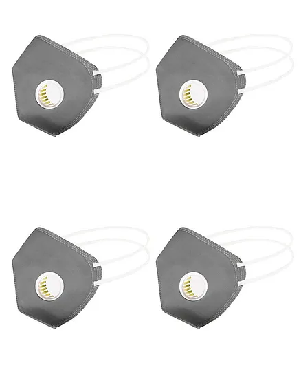 JS CARE GC-N95 6 Ply Mask With Exhalation Valve Anti Viral, Anti Bacterial And Reusable Pack Of 4 - Grey