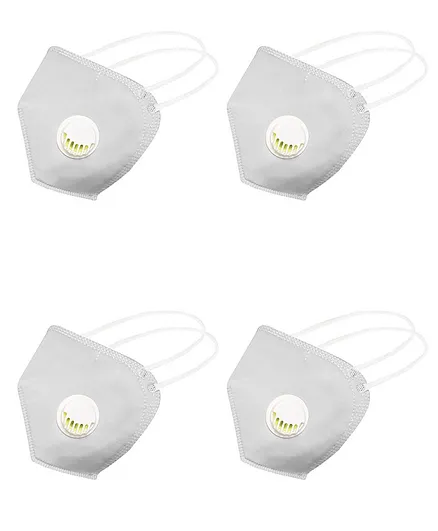 JS CARE GC-N95 6 Ply Mask With Exhalation Valve Anti Viral, Anti Bacterial And Reusable Pack Of 4 - Light Grey