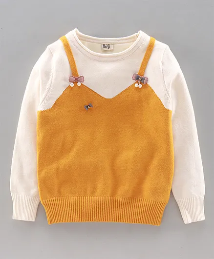 Kookie Kids Full Sleeve Sweater Heart Design - Yellow