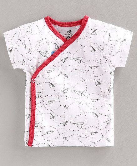 Keebee Organics Kimono Style Printed Short Sleeves Vest - White