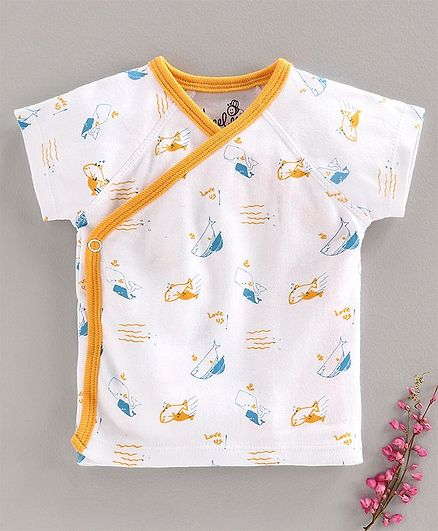 Keebee Organics Kimono Style Fish Printed Short Sleeves Vest - White