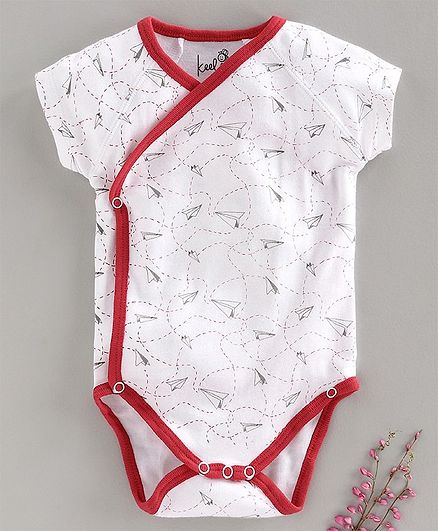 Keebee Organics Printed Kimono Style Short Sleeves Onesie - Red & White