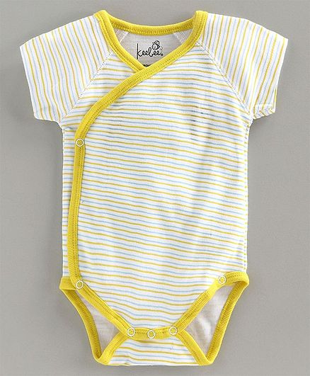 Keebee Organics Kimono Style Short Sleeves Striped Onesie - Yellow