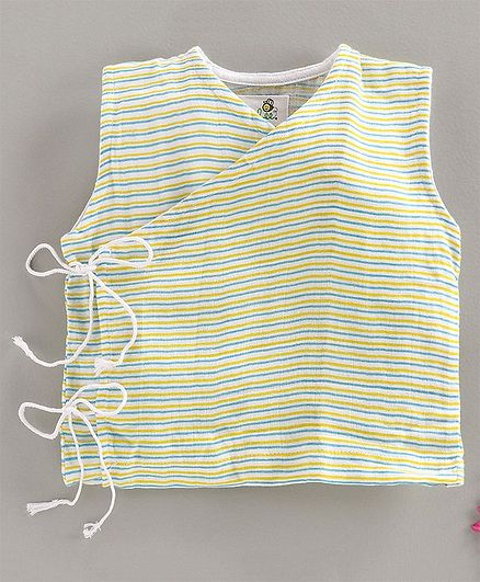 Keebee Organics Sleeveless Overlap Style Muslin Striped Vest - White
