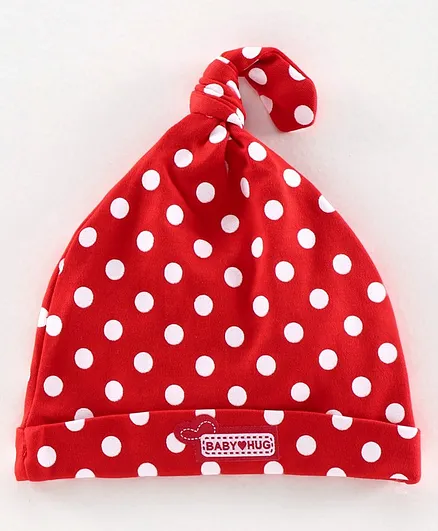 Babyhug 100% Cotton Cap Polka Dot Print Red - Diameter 9.5 cm