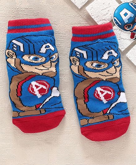 Cute Walk by Babyhug Antibacterial Ankle Length Socks Captain America Design - Red Blue