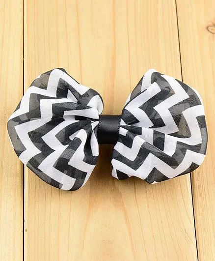 Bellazaara Wavy Chevron Print Ribbon Bow Headband - Black and White