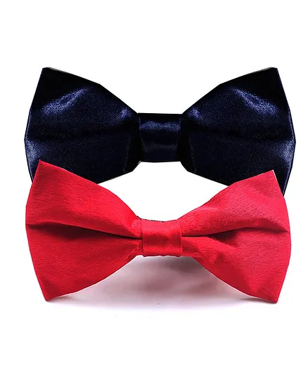 NEO NATIVES Pack Of 2 Satin Bow Tie - Navy Blue & Red