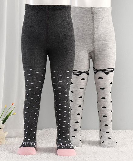 Cutewalk By Babyhug Anti-Bacterial Footed Tights Polka Dots Design Pack of 2 - Grey