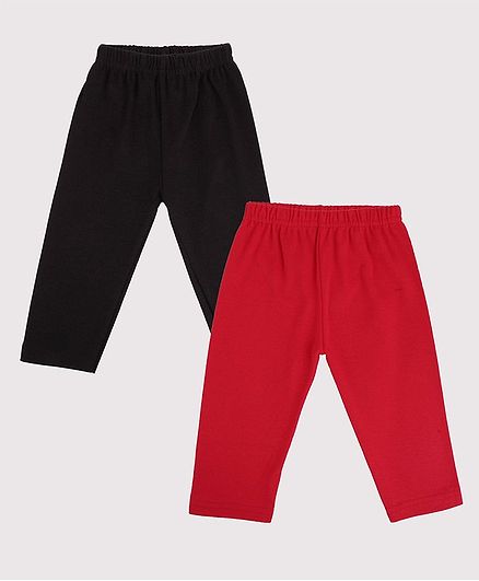 Color Fly Pack Of 2 Solid Colour Full Length Leggings - Black & Red