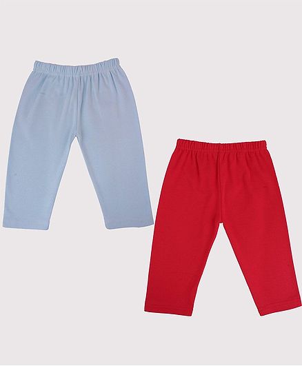 Color Fly Pack Of 2 Solid Colour Full Length Leggings - Sky Blue & Red