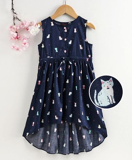 Pspeaches Cat Printed Sleeveless Dress - Navy