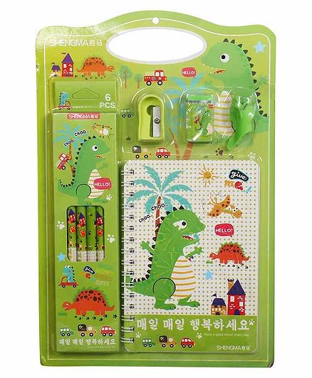 Funcart Barneys Dino Stationary Set Green Pack of 1 - 10 Pieces