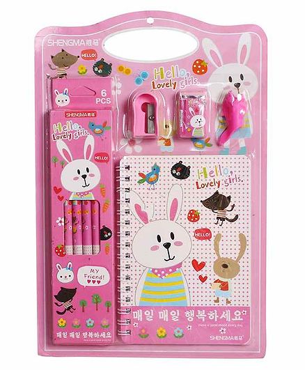 Funcart Stationary Set Bunny Print Pink Pack of 1 - 10 Pieces