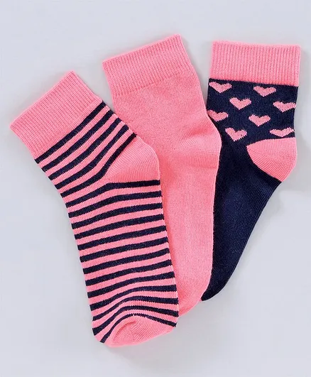 Pine Kids Ankle Length Anti-bacterial Socks Pack of 3 - Pink Navy Blue