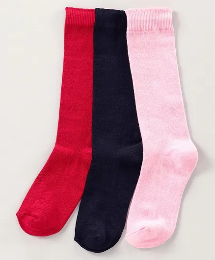 Pine Kids Mid Calf Length Anti-bacterial Socks Pack of 3 - Pink Black Red
