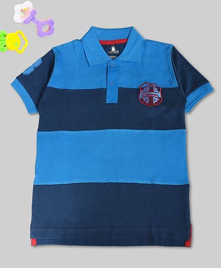 Crazy Penguin Half Sleeves Striped Polo T-Shirt - Blue