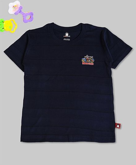 Crazy Penguin Half Sleeves Striped & Motor Cycle Printed T-Shirt - Dark Blue