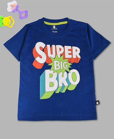 Crazy Penguin Half Sleeves Super Big Bro Print T-Shirt - Blue