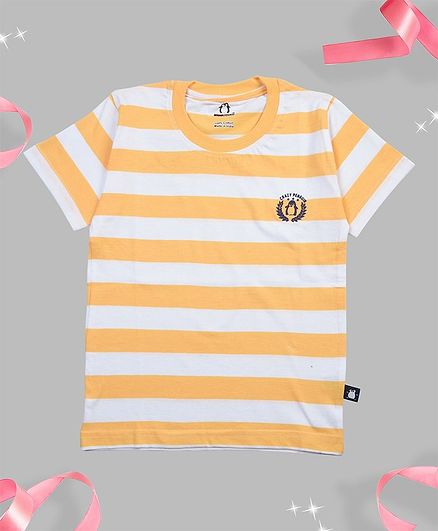 Crazy Penguin Half Sleeves Striped T-Shirt - Light Orange