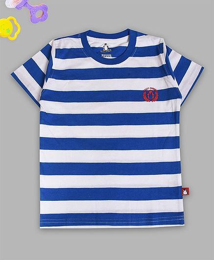 Crazy Penguin Half Sleeves Striped T-Shirt - Blue