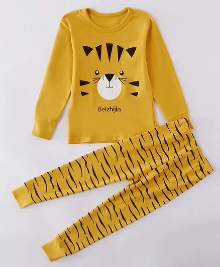 Kookie Kids Full Sleeves Winter Wear Night Suit - Yellow