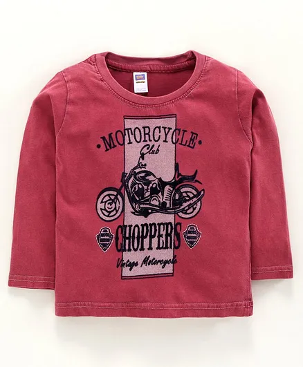 Nottie Planet Full Sleeves Motorcycle Print Tee - Red