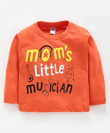 Nottie Planet Full Sleeves Mom's Little Musician Print Tee - Orange