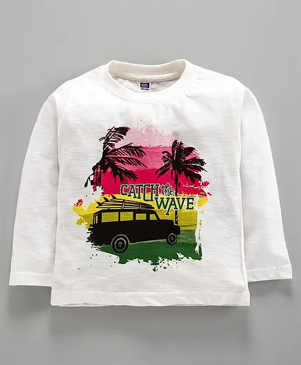 Nottie Planet Full Sleeves Catch The Wave Print Tee - White