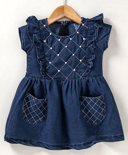 Nottie Planet Cap Sleeves Pearl Detailed Pocket Dress - Dark Blue