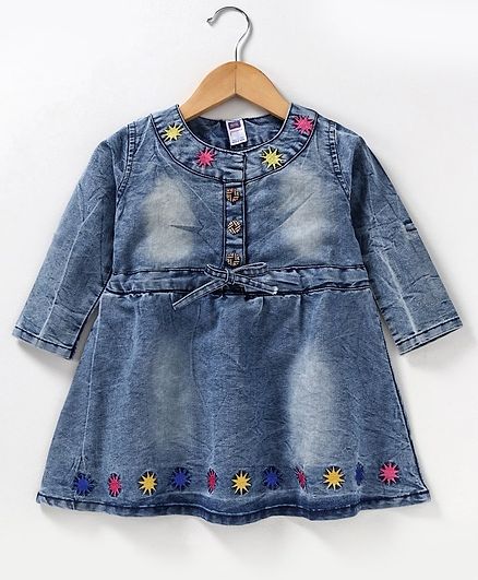 Nottie Palnet Full Sleeves Star Patch Denim Dress - Blue