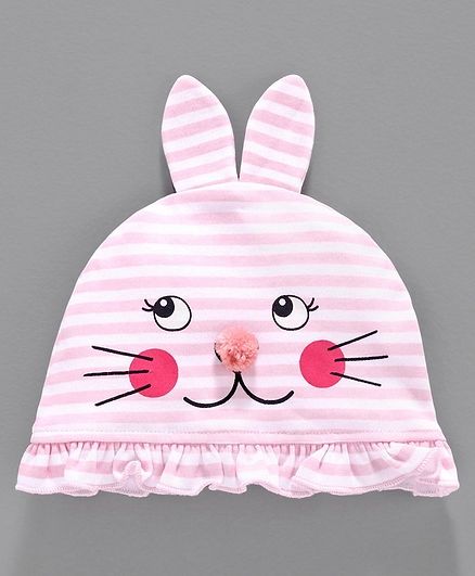 Babyoye Striped Cap with Frill Detailing - Pink